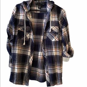Plaid button up with hood